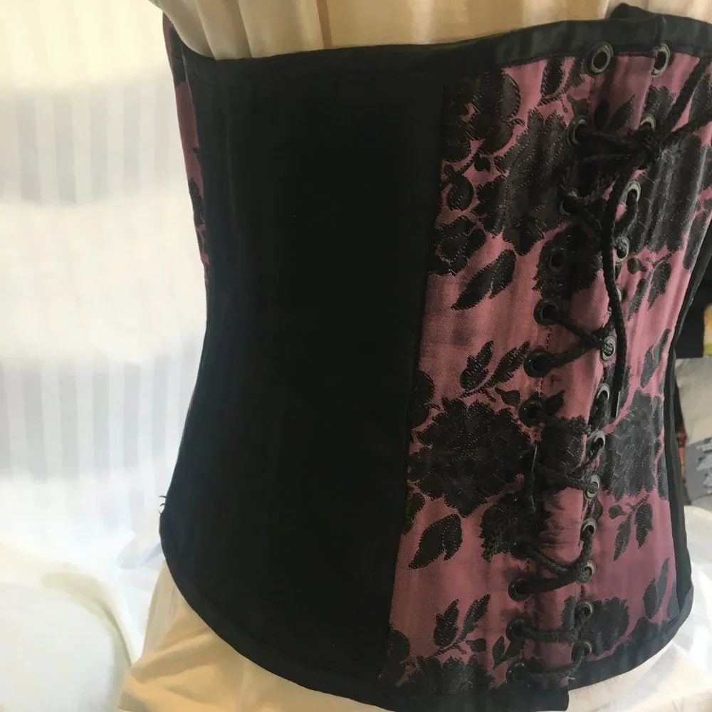 Brocade Reversible Blue Purple Steel Boned Waist Training Shaper Corset Sz Lg - Picture 11 of 16